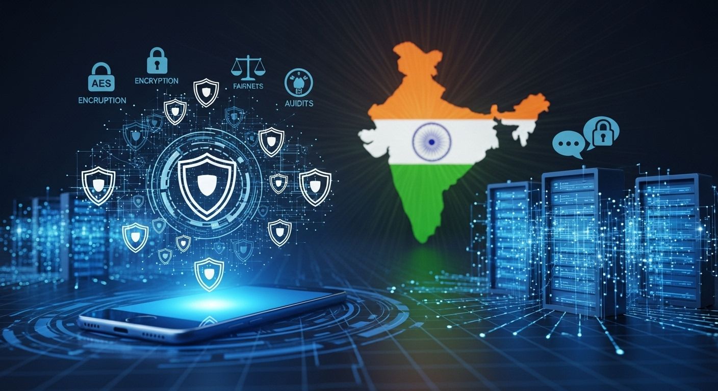 Smartphone with digital shields and Indian protection motif