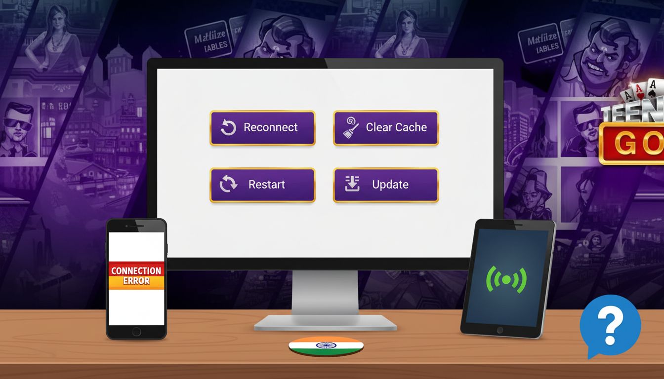 Troubleshooting icons and connection-error mockup with Indian setting